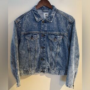 Crocker| Blue Acid Wash Bomber Style Denim Jean Jacket Sz M